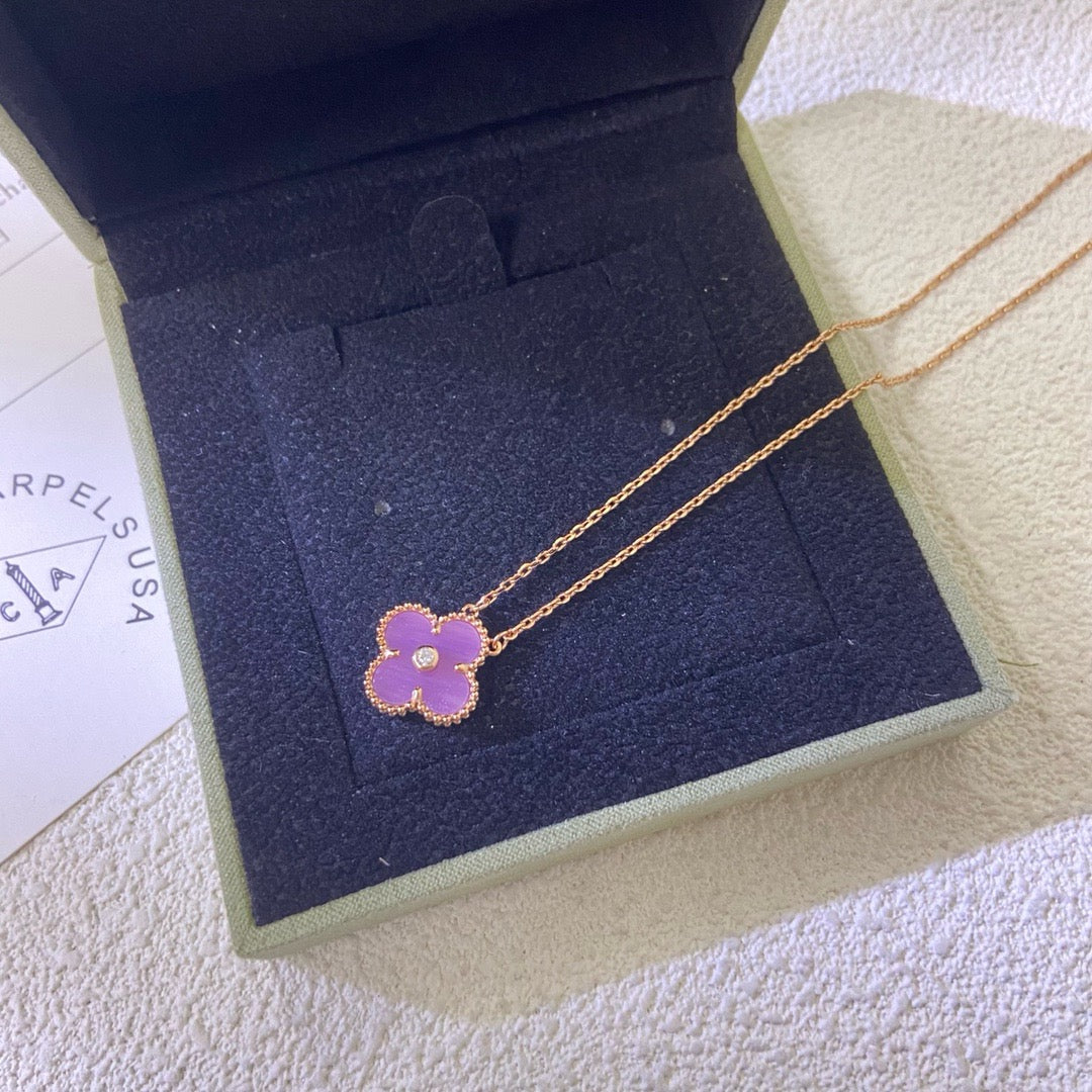 [ORA]CLOVER 15MM DIAMOND  PURPLE VIOLET NECKLACE