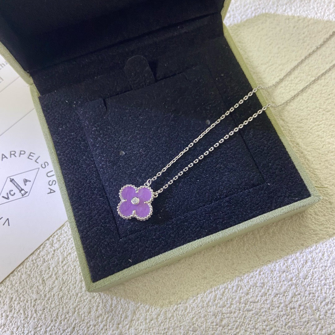 [ORA]CLOVER 15MM DIAMOND  PURPLE VIOLET NECKLACE