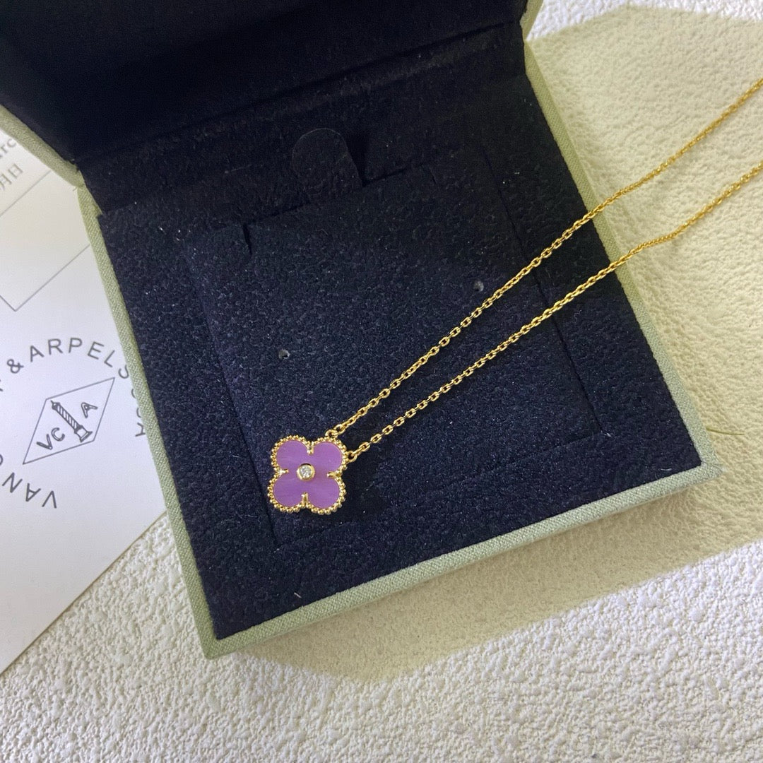 [ORA]CLOVER 15MM DIAMOND  PURPLE VIOLET NECKLACE