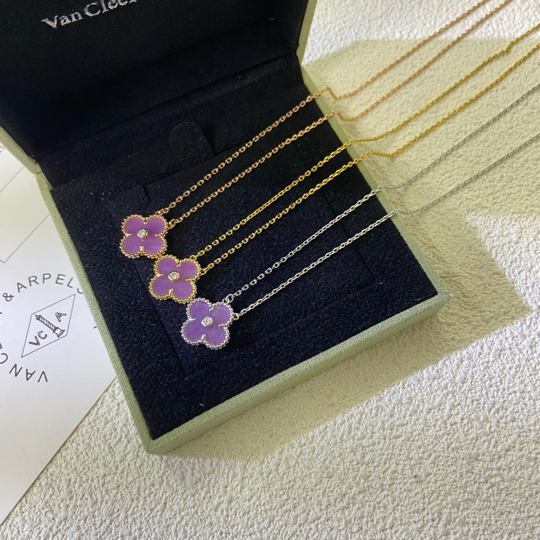 [ORA]CLOVER 15MM DIAMOND  PURPLE VIOLET NECKLACE