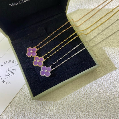 [ORA]CLOVER 15MM DIAMOND  PURPLE VIOLET NECKLACE