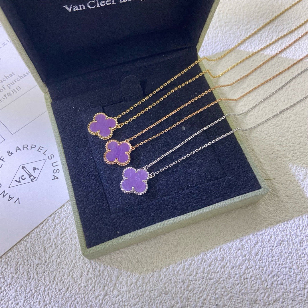 [ORA]CLOVER 15MM  PURPLE VIOLET NECKLACE
