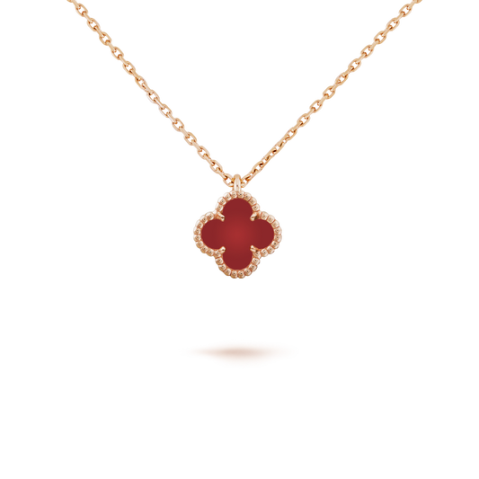 [ORA]CLOVER MINI 9.5MM WHITE CARNELIANS NECKLACE