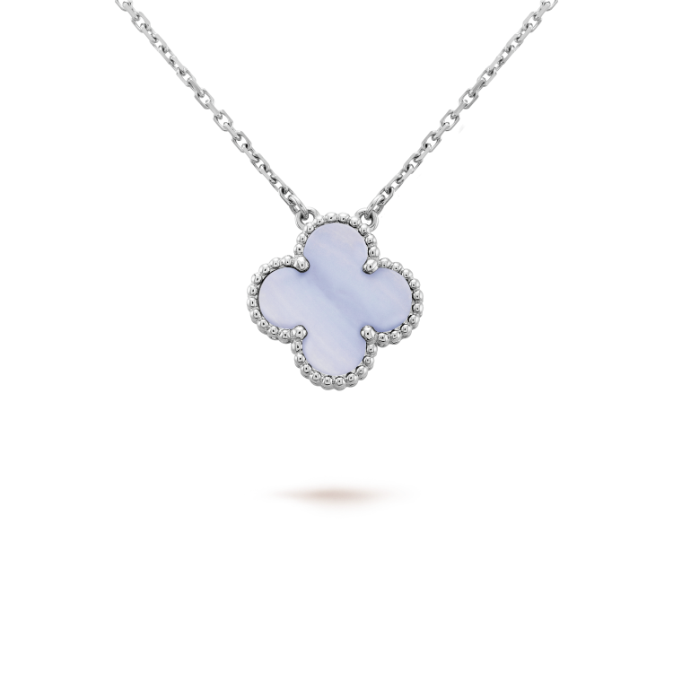 [ORA]CLOVER 15MM BLUE CHALCEDONY NECKLACE SILVER