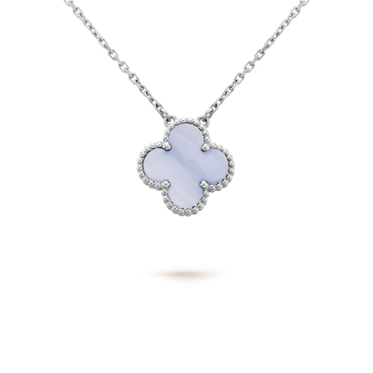 [ORA]CLOVER 15MM BLUE CHALCEDONY NECKLACE SILVER
