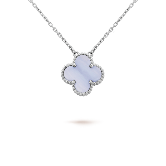[ORA]CLOVER 15MM BLUE CHALCEDONY NECKLACE SILVER