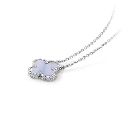[ORA]CLOVER 15MM BLUE CHALCEDONY NECKLACE SILVER