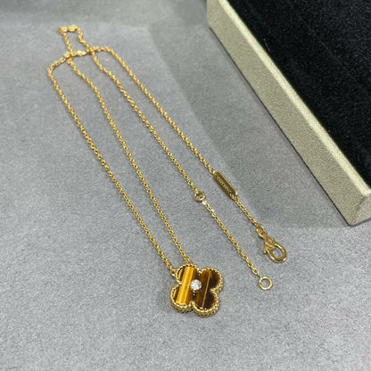[ORA]CLOVER 15MM DIAMOND AND YELLOW TIGER'S EYE AGATE necklace