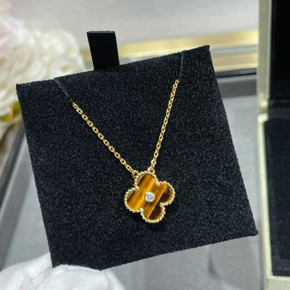 [ORA]CLOVER 15MM DIAMOND AND YELLOW TIGER'S EYE AGATE necklace