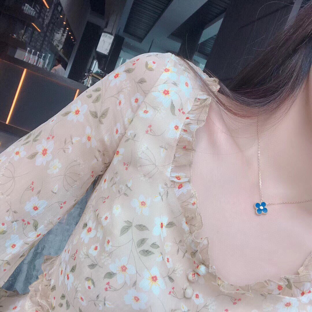 [ORA]CLOVER 15MM DIAMOND AND BLUE AGATE NECKLACE