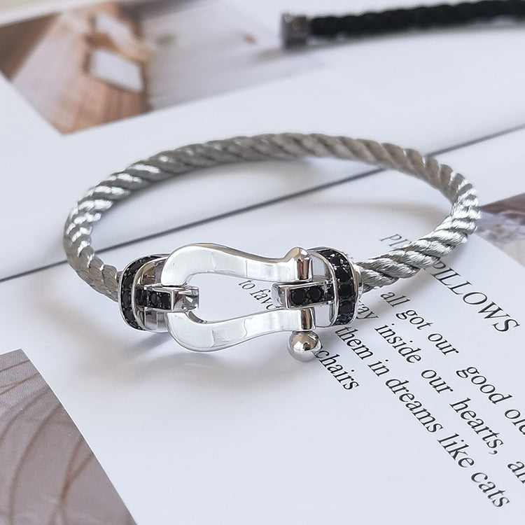 [ORA]FORCE LARGE HORSESHOE BLACK DIAMOND BRACELET SILVER