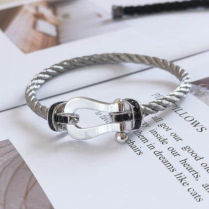 [ORA]FORCE LARGE HORSESHOE BLACK DIAMOND BRACELET SILVER