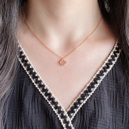 [ORA]CLOVER 15MM PINK MOTHER-OF-PEARL SINGLE FLOWER NECKLACE