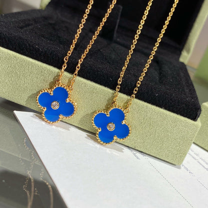 [ORA]CLOVER 15MM DIAMOND AND BLUE AGATE NECKLACE