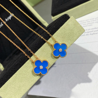 [ORA]CLOVER 15MM DIAMOND AND BLUE AGATE NECKLACE
