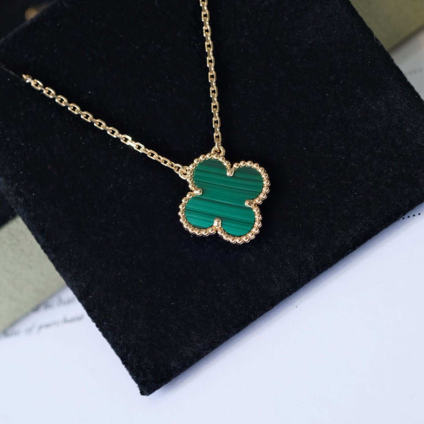 [ORA]CLOVER 15MM MALACHITE SINGLE FLOWER  NECKLACE