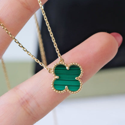 [ORA]CLOVER 15MM MALACHITE SINGLE FLOWER  NECKLACE