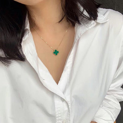 [ORA]CLOVER 15MM MALACHITE SINGLE FLOWER  NECKLACE