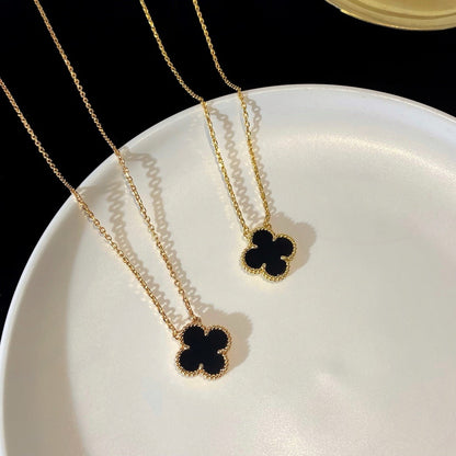 [ORA]CLOVER 15MM BLACK ONYX SINGLE FLOWER NECKLACE