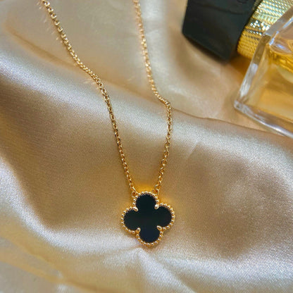 [ORA]CLOVER 15MM BLACK ONYX SINGLE FLOWER NECKLACE
