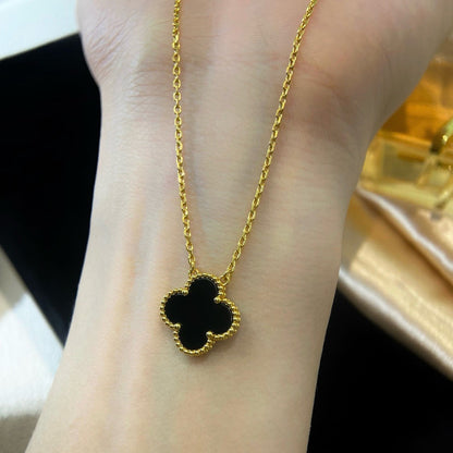[ORA]CLOVER 15MM BLACK ONYX SINGLE FLOWER NECKLACE