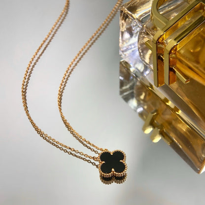[ORA]CLOVER 15MM BLACK ONYX SINGLE FLOWER NECKLACE