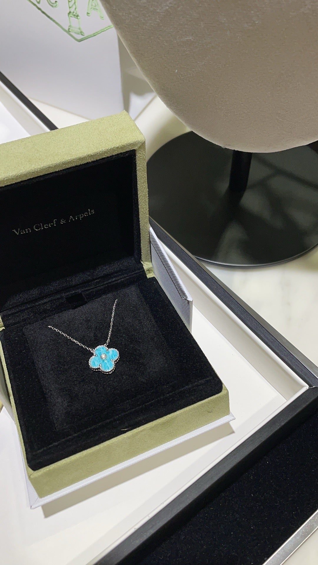[ORA]CLOVER 15MM DIAMOND SVRES PORCELAIN  NECKLACE SILVER