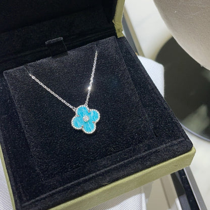 [ORA]CLOVER 15MM DIAMOND SVRES PORCELAIN  NECKLACE SILVER