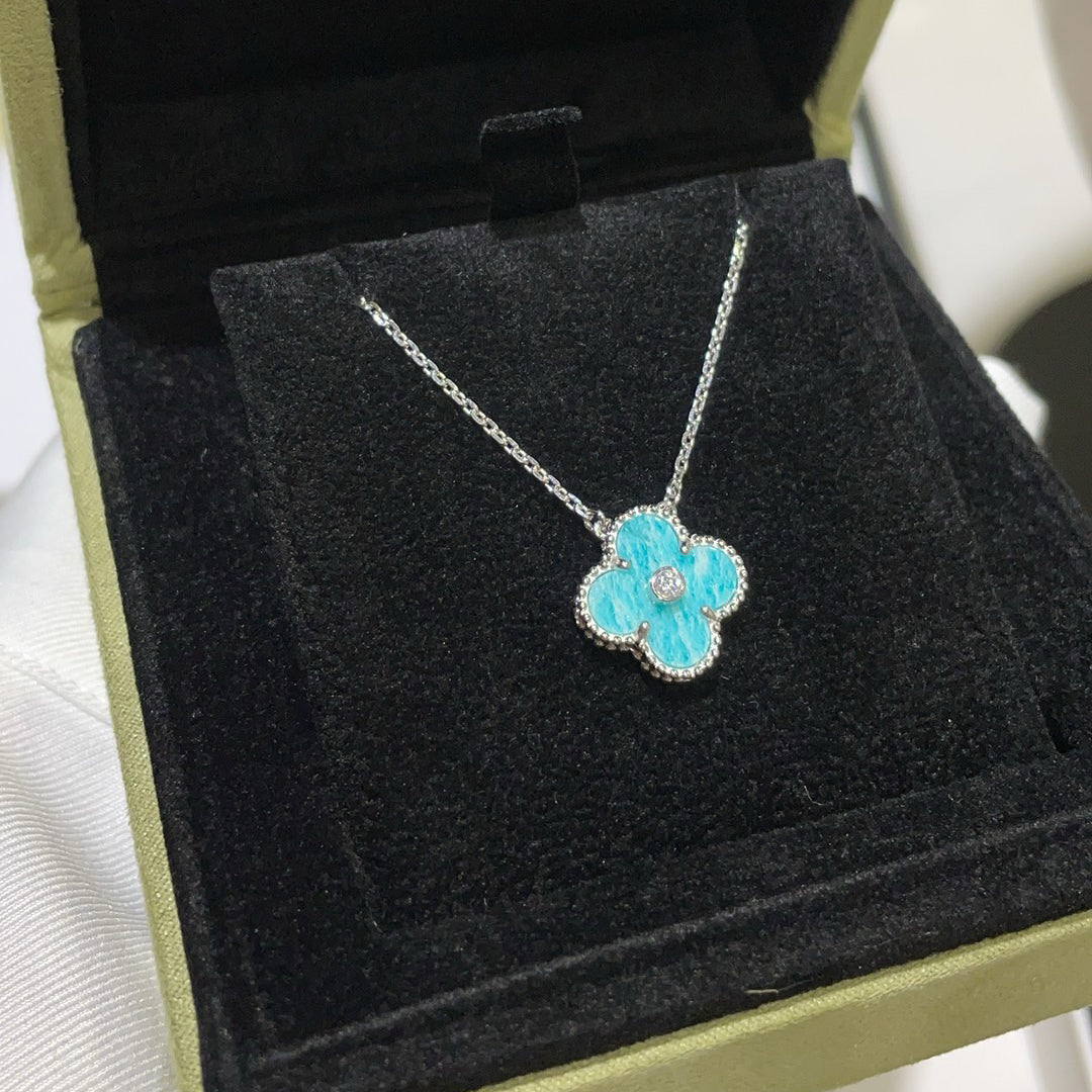 [ORA]CLOVER 15MM DIAMOND SVRES PORCELAIN  NECKLACE SILVER