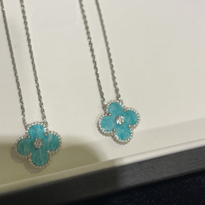 [ORA]CLOVER 15MM DIAMOND SVRES PORCELAIN  NECKLACE SILVER