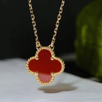 [ORA]CLOVER 15MM CARNELIAN SINGLE FLOWER NECKLACE