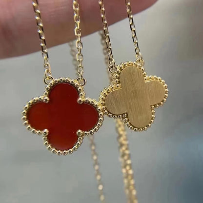 [ORA]CLOVER 15MM CARNELIAN SINGLE FLOWER NECKLACE