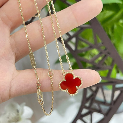[ORA]CLOVER 15MM CARNELIAN SINGLE FLOWER NECKLACE