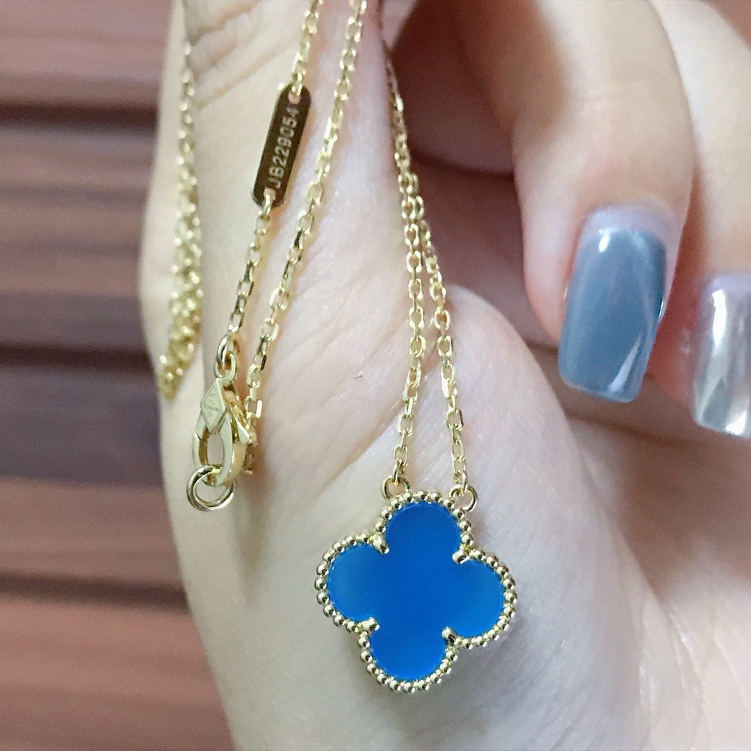 [ORA]CLOVER 15MM BLUE AGATE NECKLACE