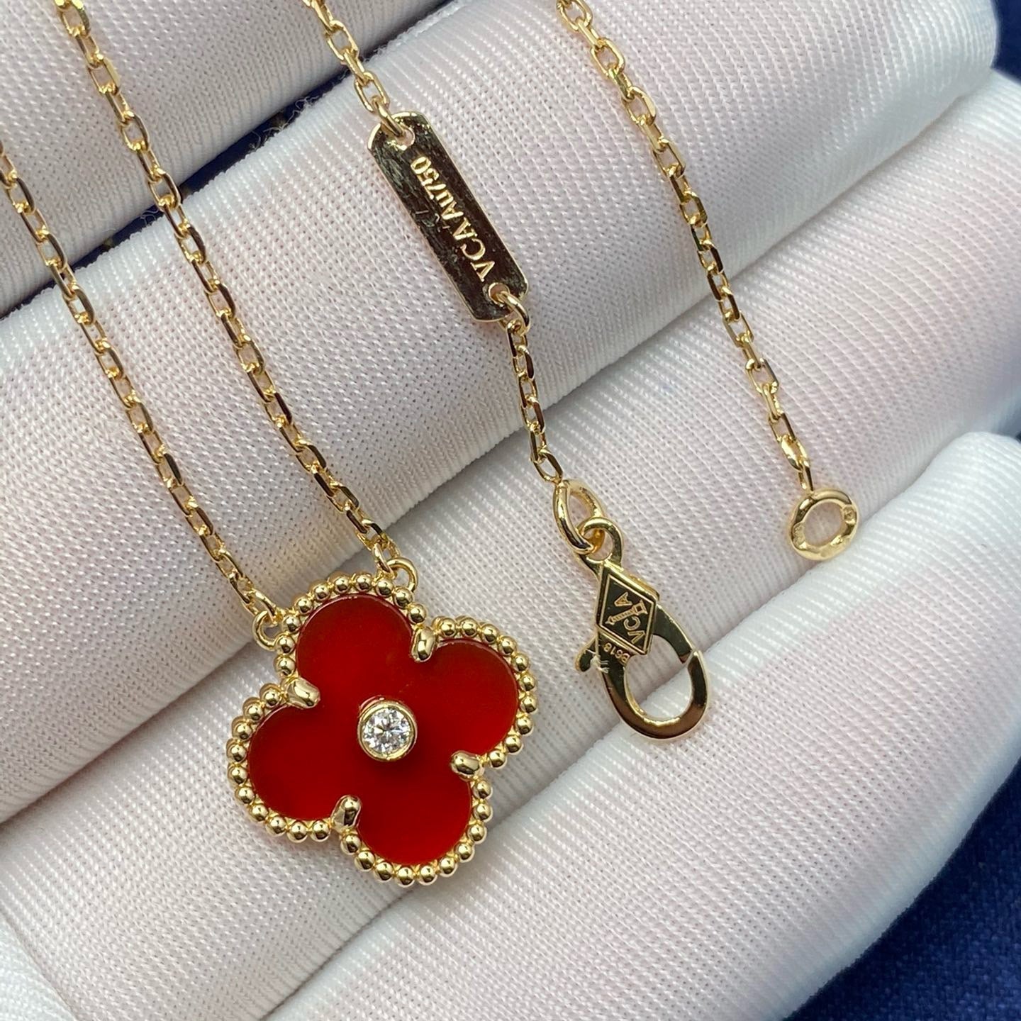 [ORA]CLOVER 15MM DIAMOND CARNELIAN NECKLACE