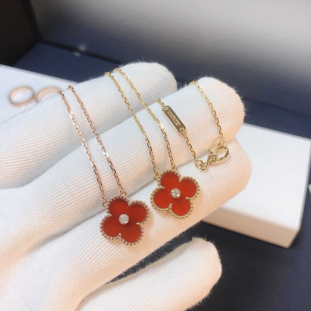 [ORA]CLOVER 15MM DIAMOND CARNELIAN NECKLACE