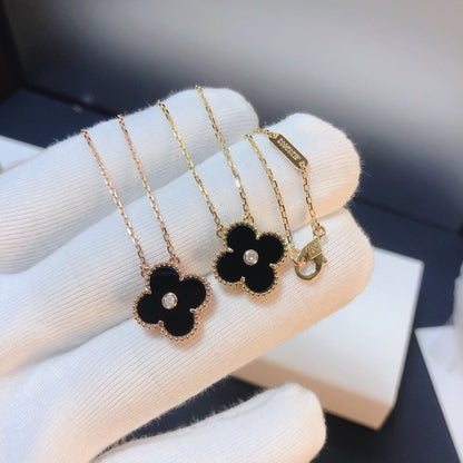 [ORA]CLOVER 15MM DIAMOND ONYX NECKLACE