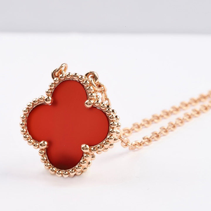 [ORA]CLOVER 15MM CARNELIAN SINGLE FLOWER NECKLACE