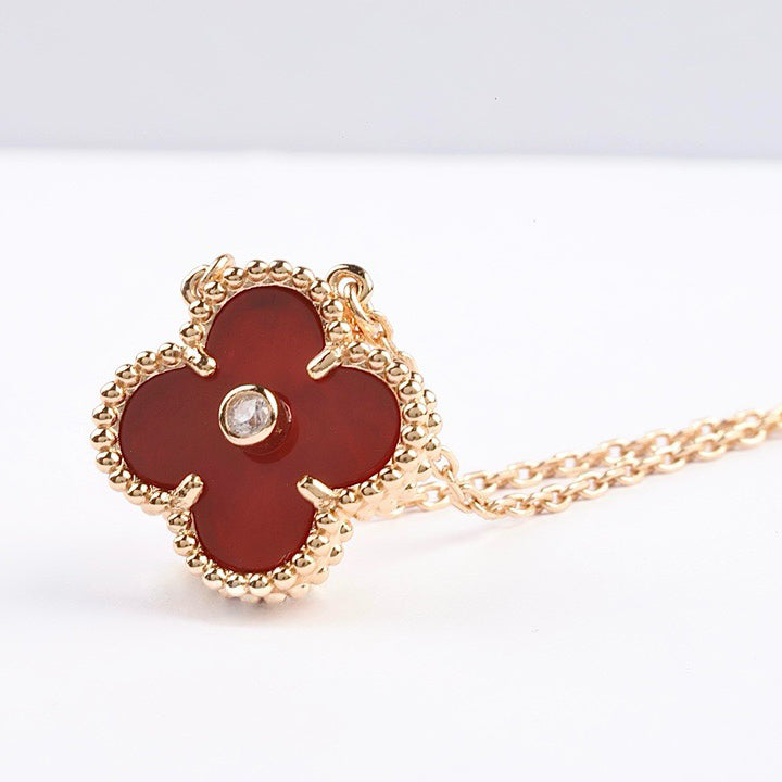 [ORA]CLOVER 15MM DIAMOND CARNELIAN NECKLACE