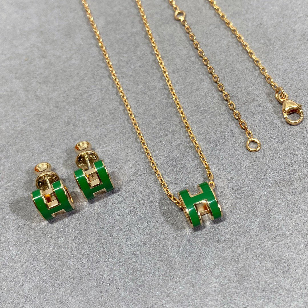 [ORA]POP H GREEN NECKLACE SILVER AND GOLD