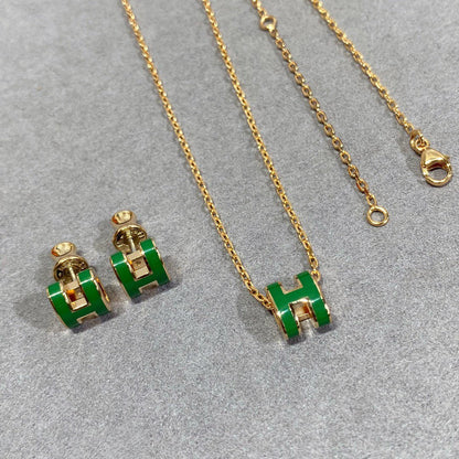 [ORA]POP H GREEN NECKLACE SILVER AND GOLD
