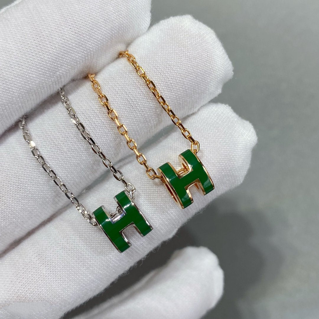 [ORA]POP H GREEN NECKLACE SILVER AND GOLD