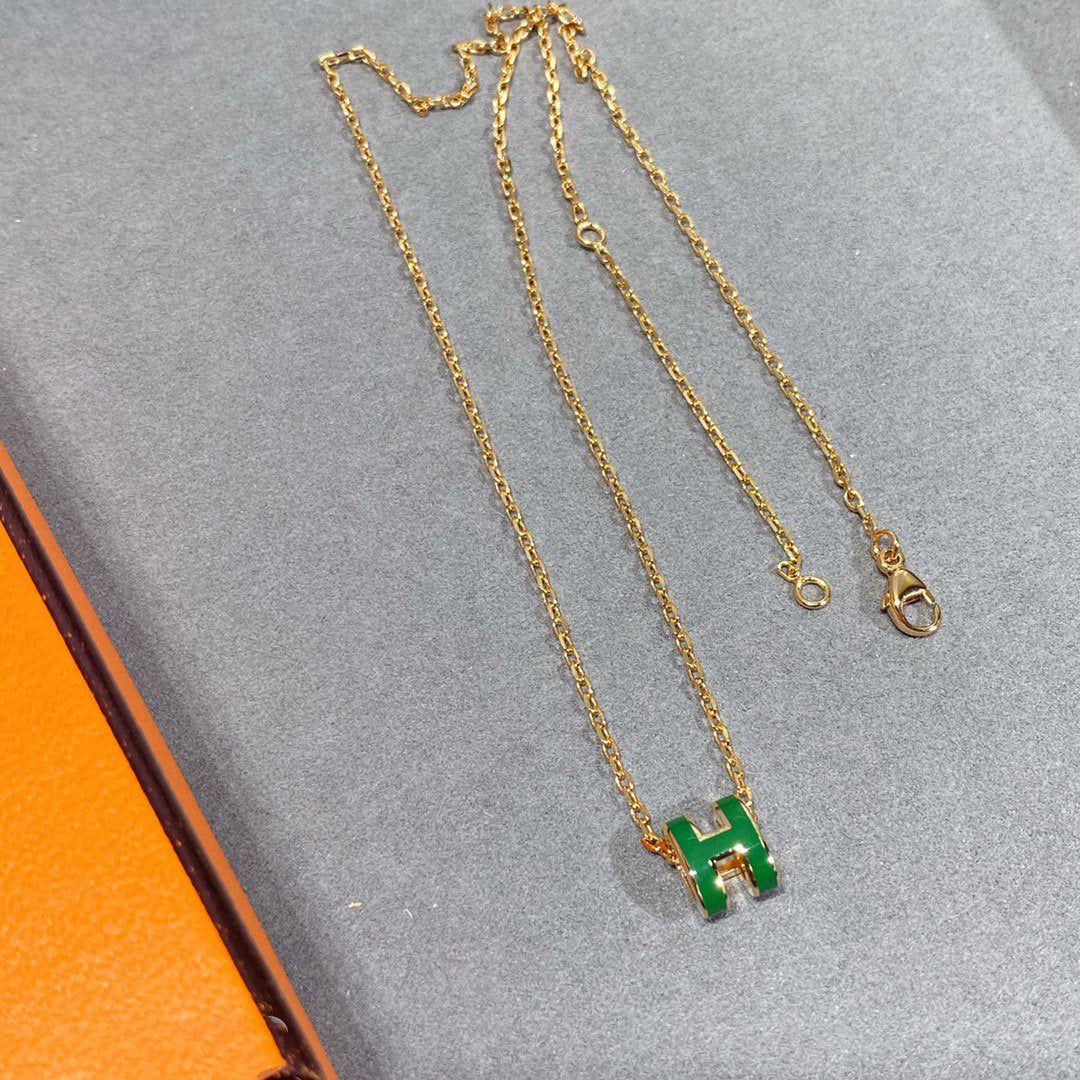 [ORA]POP H GREEN NECKLACE SILVER AND GOLD