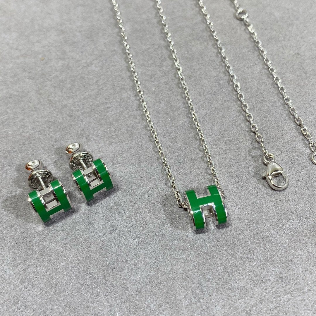 [ORA]POP H GREEN NECKLACE SILVER AND GOLD