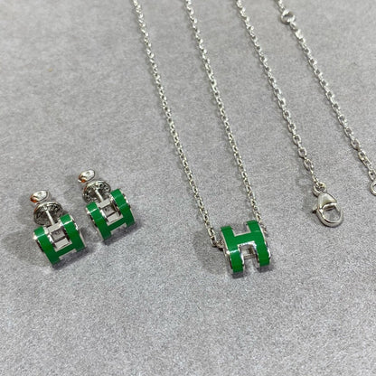 [ORA]POP H GREEN NECKLACE SILVER AND GOLD