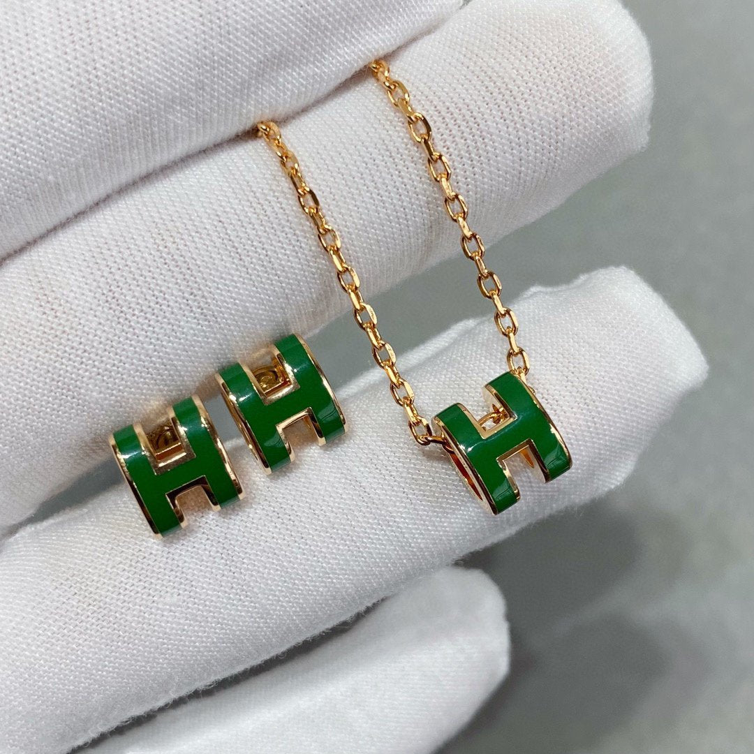 [ORA]POP H GREEN NECKLACE SILVER AND GOLD
