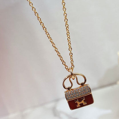 [ORA]CONSTANCE RED PEDANT PINK GOLD NECKLACE