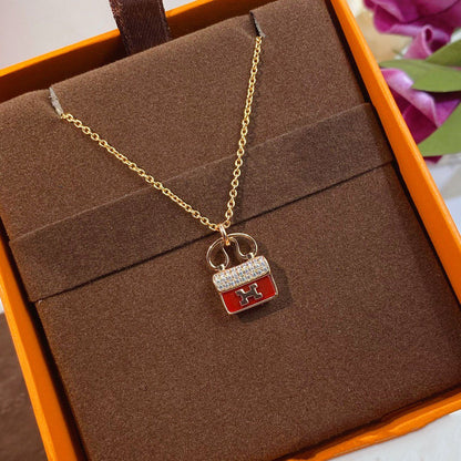 [ORA]CONSTANCE RED PEDANT PINK GOLD NECKLACE