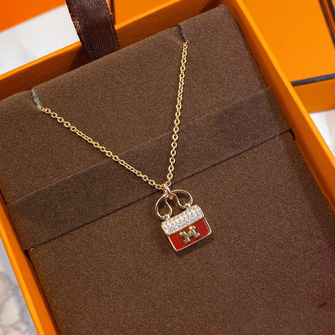 [ORA]CONSTANCE RED PEDANT PINK GOLD NECKLACE