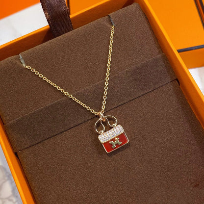 [ORA]CONSTANCE RED PEDANT PINK GOLD NECKLACE